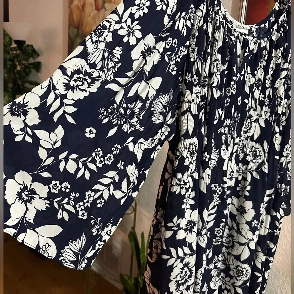 Avenue top pleat print navy blossom size 30/32 - Picture 4 of 10